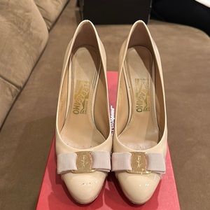 Nude patent Ferragamo shoes